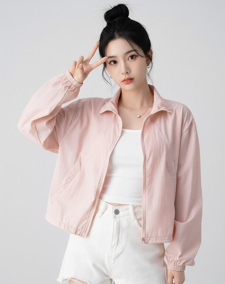 (꿀아이템)3color 밑단조임끈 세미크롭 바람막이