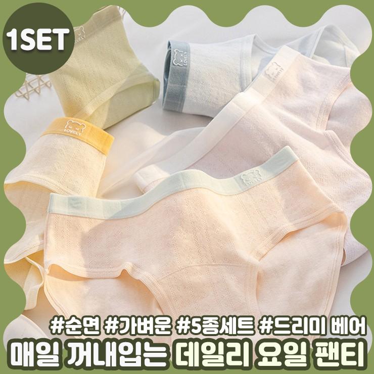 하이뷰 2785 [5장세트] 드리미 베어 팬티 이너웨어 코튼 순면 러블리 통기성 스판 삼각 파스텔 곰돌이 속옷