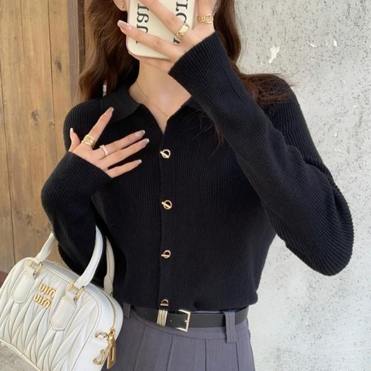 깔끔하고 단정한 카라디자인 데일리 니트 긴팔 가디건