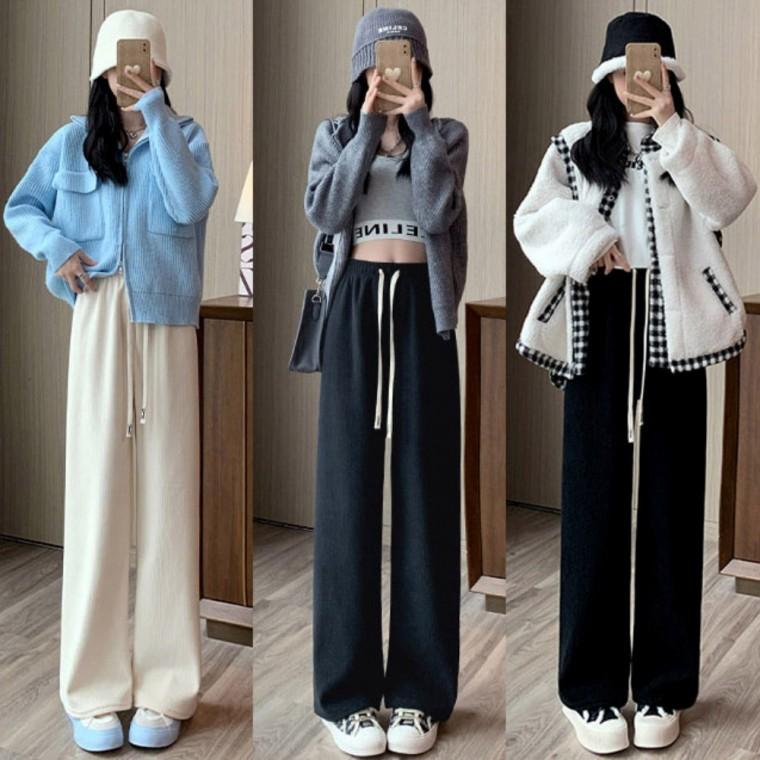 겨울 따뜻한 기모 안감 와이드 데일리 여성 골지 팬츠