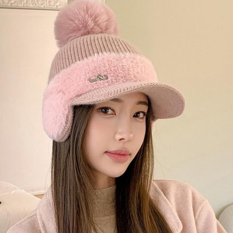 방한모 겨울 귀도리 여자 챙모자 겨울 여성 등산 귀마개 털모자 골프