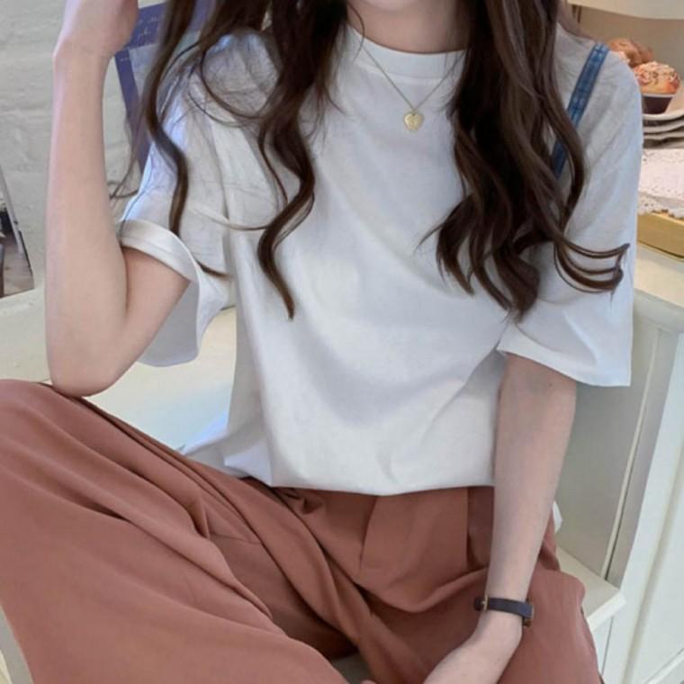 무지 심플 데일리 여성 반팔 이너 베이직 라운드 티셔츠