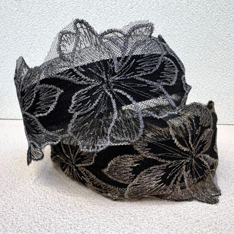 빅플라워 망사 자수 헤어밴드 정수리커버 머리띠