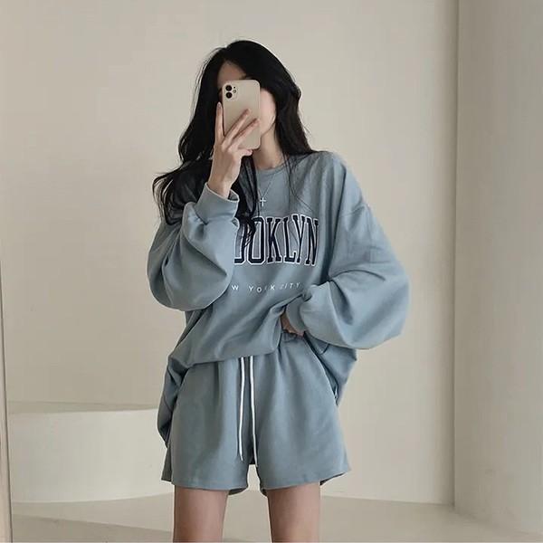 3컬러 레터링 프린팅 긴팔 반바지 여성 셋업 LK-SS31