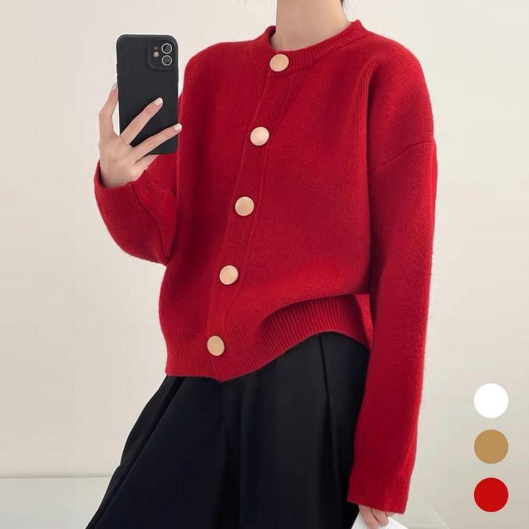 베이직 라운드넥 간절기 패션 데일리 긴팔 골드 버튼 가디건