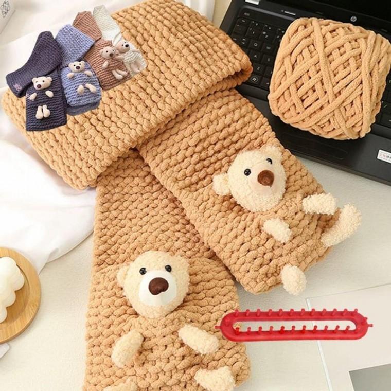 DIY 곰도리 목도리 초보자 선물 뜨개실 스카프 키트 머플러 코바늘실 손뜨개 블랭킷