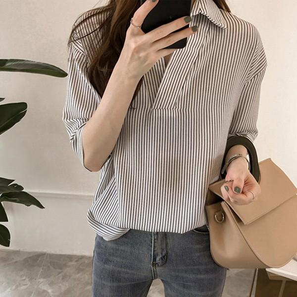 2컬러 7부 블라우스 티셔츠