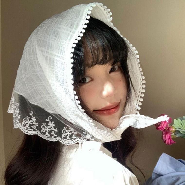 파스텔 여자 컬러 레이스 스카프 두건 1P 스타일링 패션