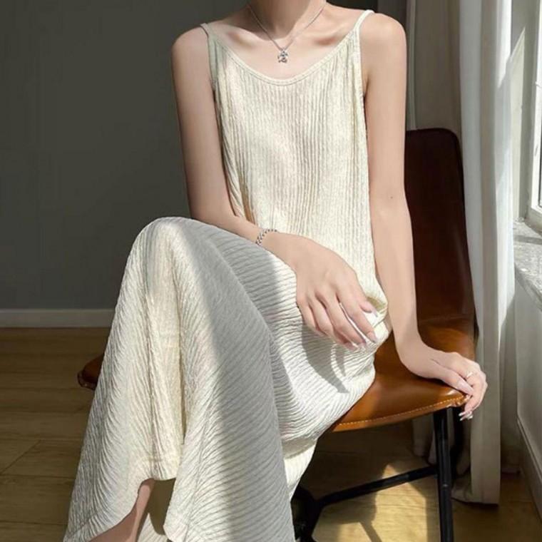 플 여자 끈나시 롱원피스 1P 데일리 주름 치마