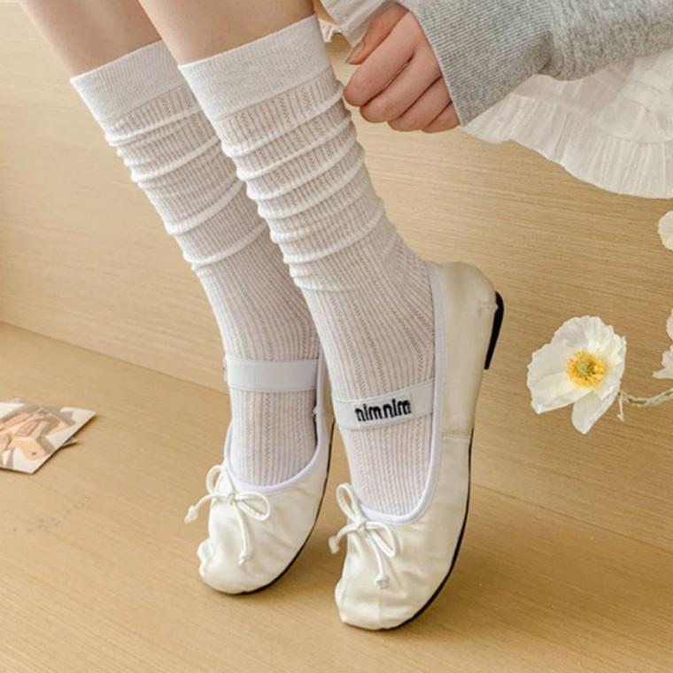 세로줄 여자 얇은 니삭스 1P 펀칭 시스루 무릎 양말