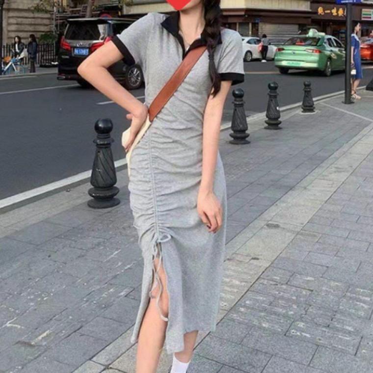 옆트임 여자 셔링 카라 롱원피스 1P 슬림핏 패션 치마