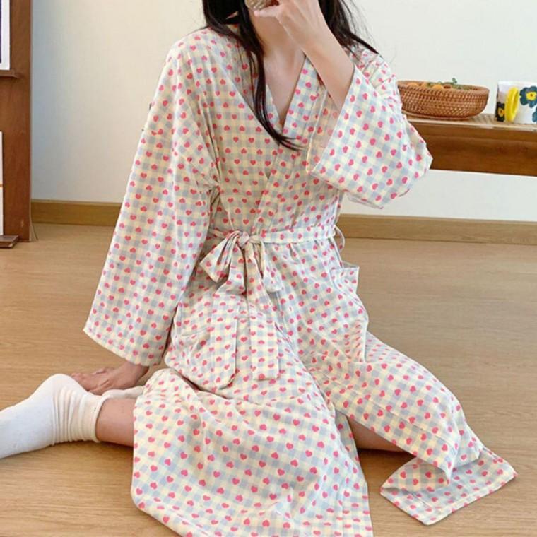 파스텔 여자 하트 롱가운 잠옷 1P 샤워 로브 홈웨어 파자마