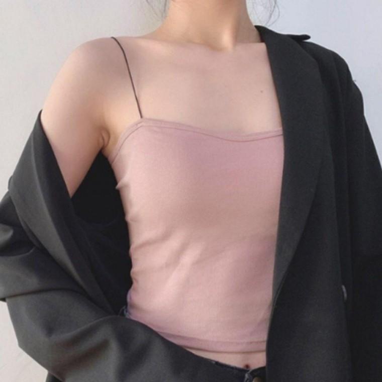 캡내장 여자 끈나시 티셔츠 1P 부드러운 민소매 이너