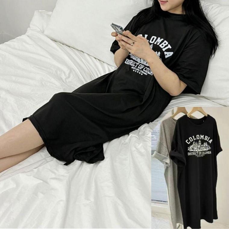 프린팅 여자 반팔 롱원피스 1P 데일리 치마 홈웨어