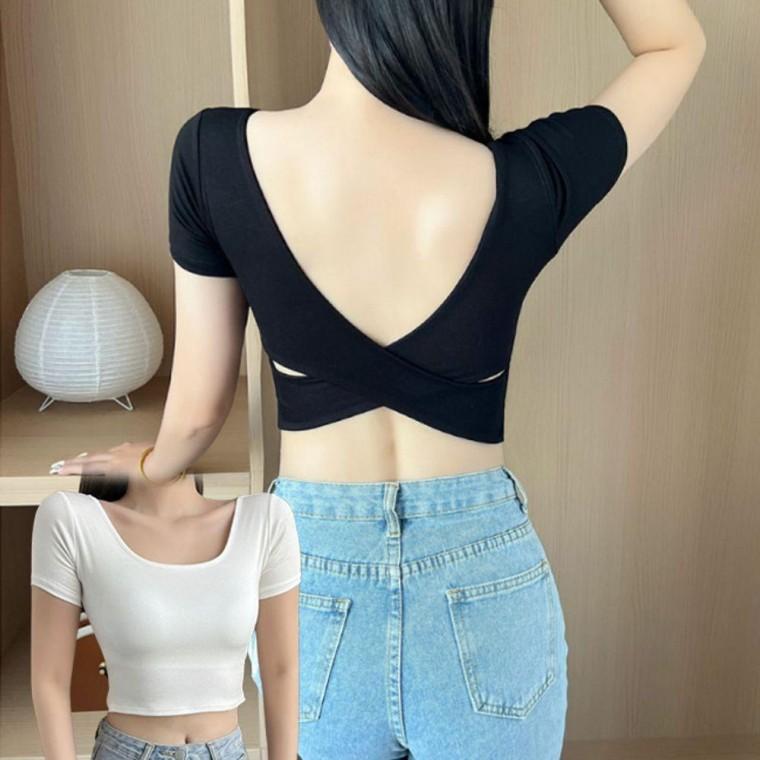 백리스 여자 캡내장 크롭 반팔티 1P 기본 무지 티셔츠
