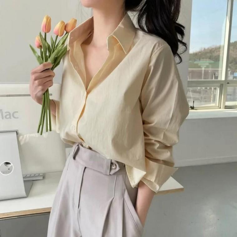 단정하고 미니멀한 세련된 디자인 여성 크롭 블라우스