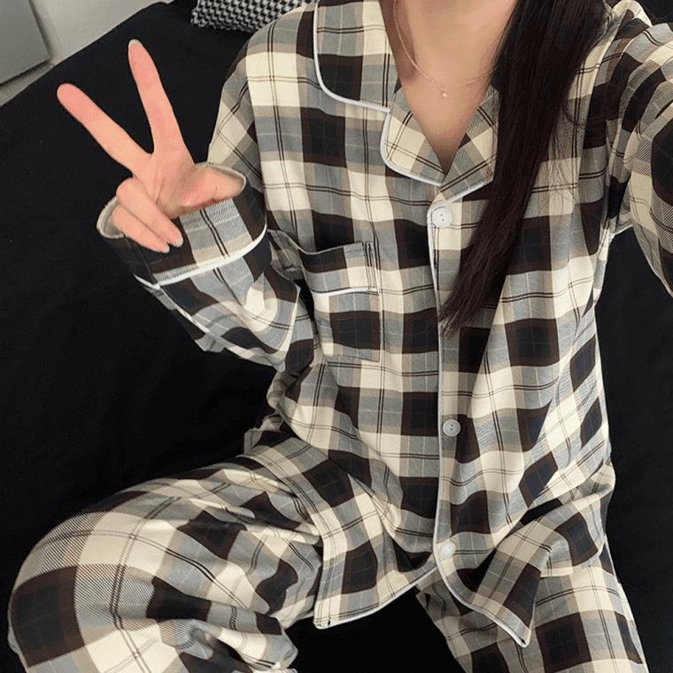 오브체크 파자마세트