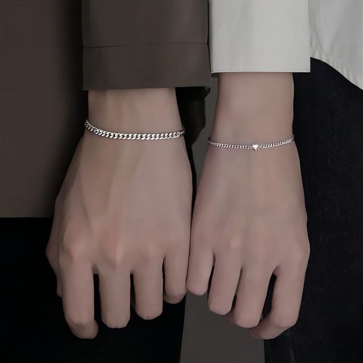 [커플/우정] 데일리 심플 실버 커플 체인 팔찌 1+1