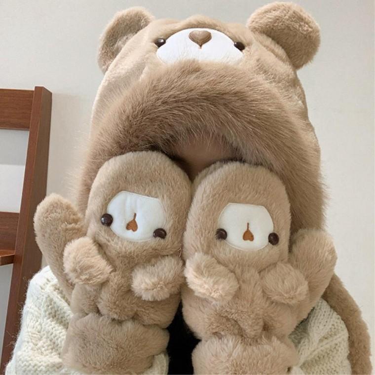 페이크후드 귀달이 털모자 장갑세트 귀덮는모자 겨울군밤모자 따뜻한 군밤모자 귀달이방한모 보온모자