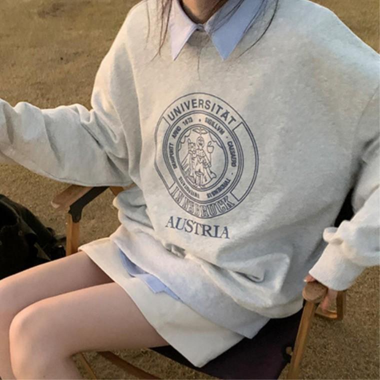 루즈핏 20대여자 맨투맨 면 캐주얼룩 커플티셔츠 깔끔한 코디하기쉬운 오버핏티 여성긴팔티 간절기티셔츠
