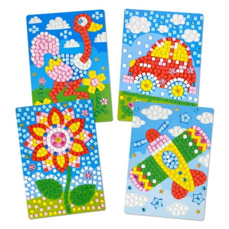 자동차 꽃 비행기 사각 모자이크 그림 액자 만들기 키트 재료 DIY 세트 4종