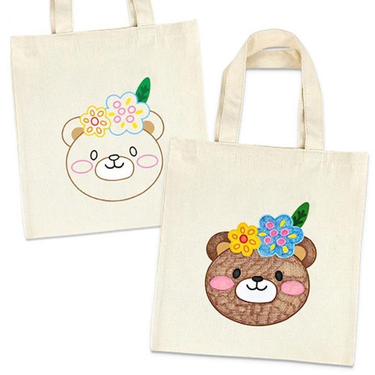 곰돌이 에코백 꾸미기 천가방 색칠하기 만들기 키트 재료 DIY 세트 (도안인쇄형)