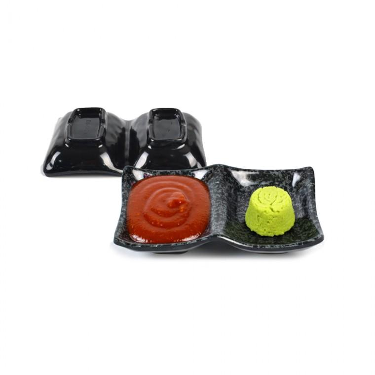 가정 업소용 매화 멜라민 웨이브 쌍초장 소스종지 14x8.7cm