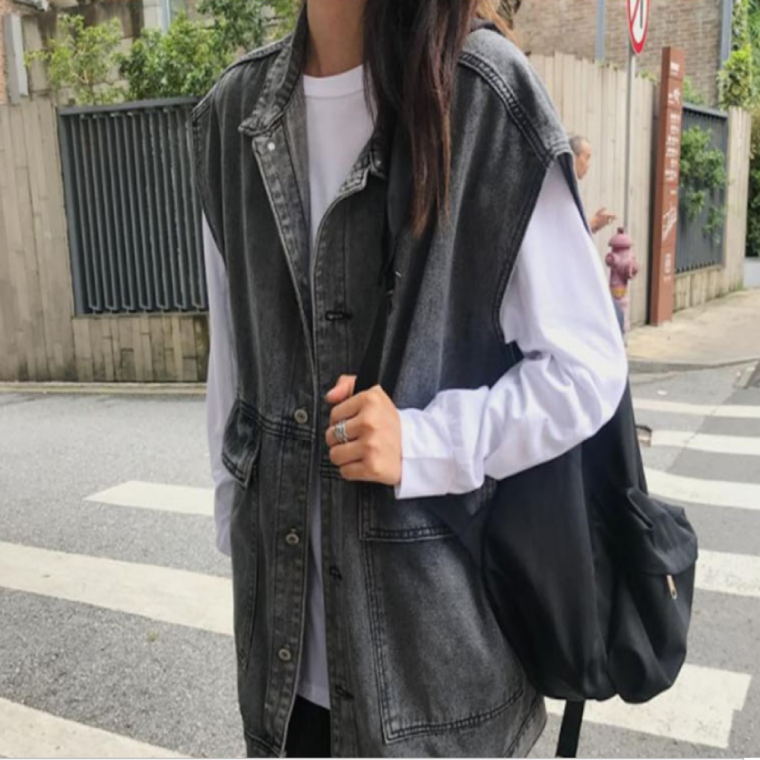 여성데님조끼 청조끼 오버핏 캐주얼조끼 데님 베스트 아웃도어 현장근무복