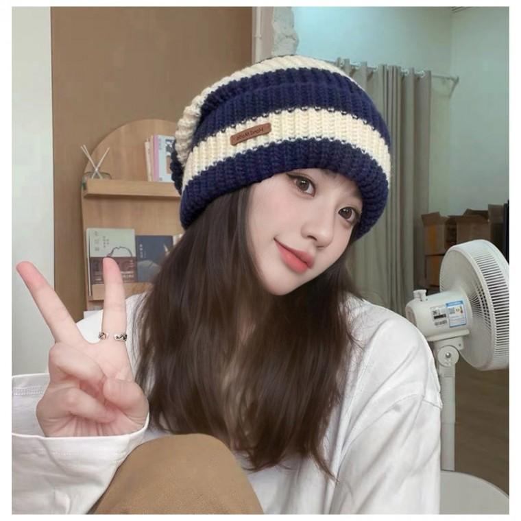 굵은 스티치 스트라이프 빅 비니