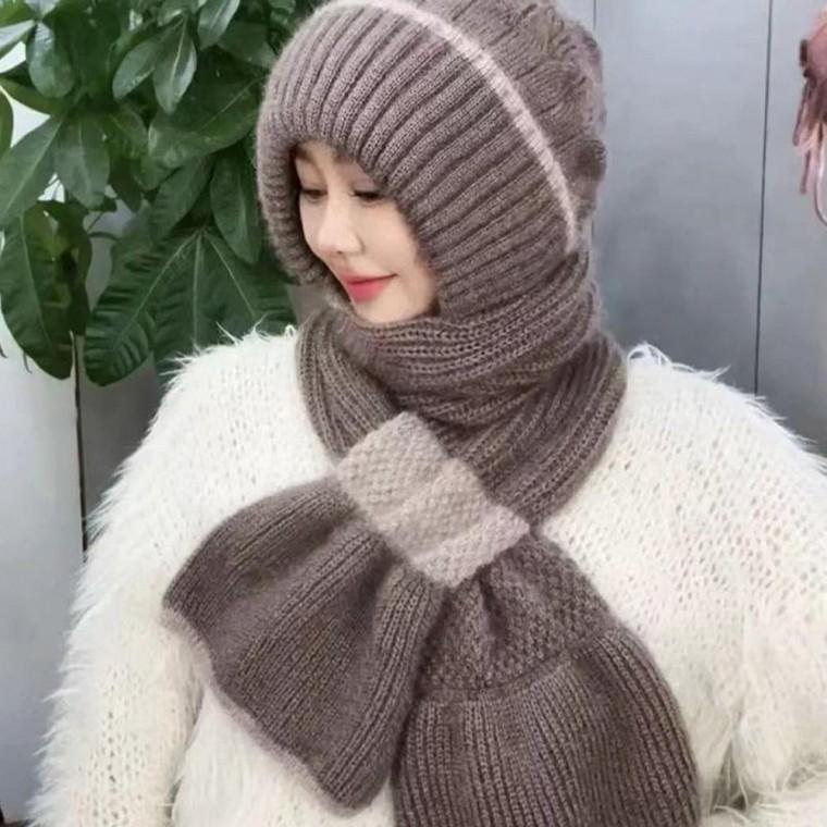 넥워머 니트 후드 모자 귀달이 방한모자 일체형 겨울모자 모자 머플러 여자 여성