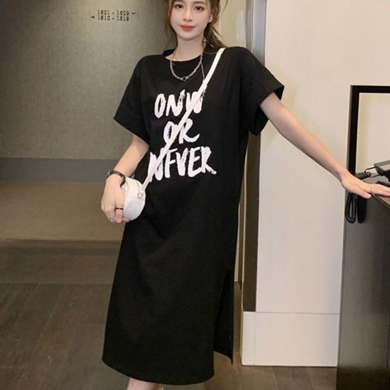 옆트임 롱 원피스 여름 반팔 원피스 루즈핏 홈웨어
