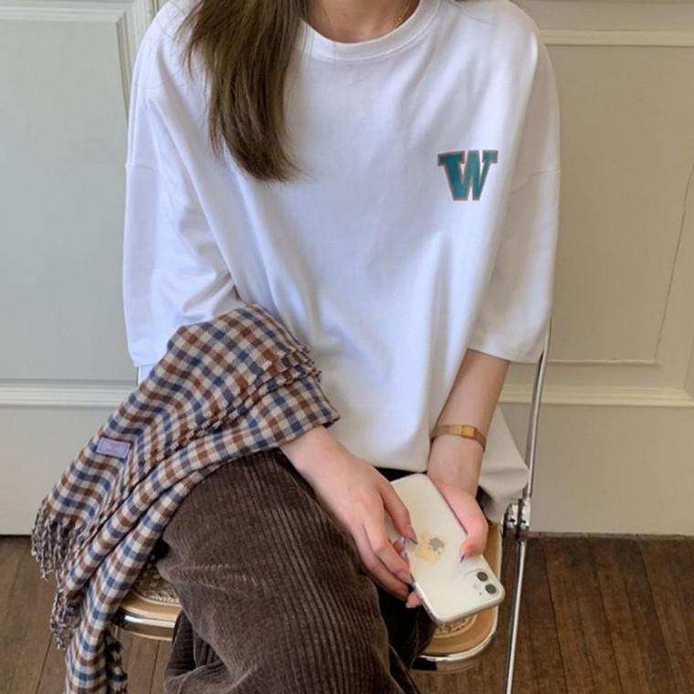 더블유 여성 반팔 티셔츠 오버핏 여자 여름 반팔티