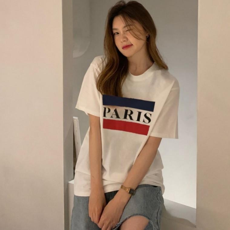 파리스 여성 반팔 티셔츠 오버핏 여자 여름 반팔티