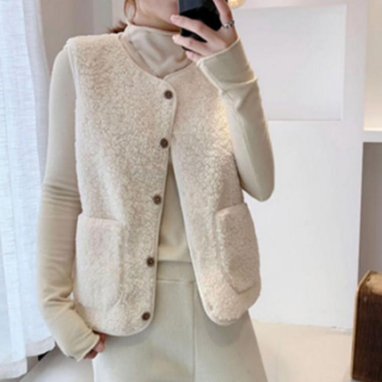 뽀글이 겨울 수면 양털 조끼 후리스 여성 데일리 베스트
