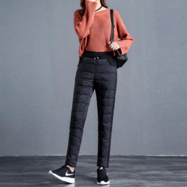 편안한 여성 골프 패딩 바지 겨울 방풍 기모 일자 팬츠