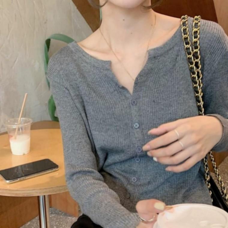 여성 데일리 가디건 골지 얇은 가디건 라운드 긴팔 소프트터치