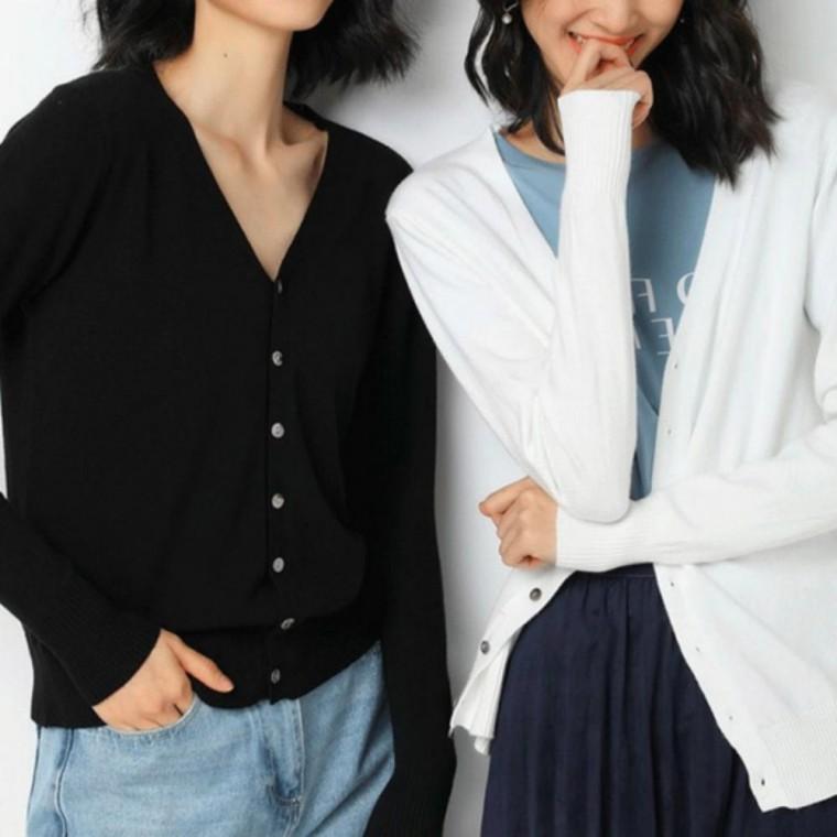 여성 브이넥 니트 가디건 단추 기본 카디건 데일리