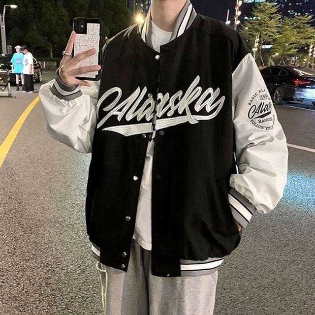 간절기 야구 항공 점퍼 바시티자켓 남성 2컬러 레터링 야구점퍼 남자야구점퍼 항공점퍼