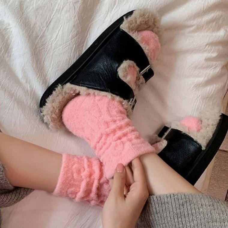 꽈배기 여자 파스텔컬러 도톰 수면 양말 1켤레 홈웨어