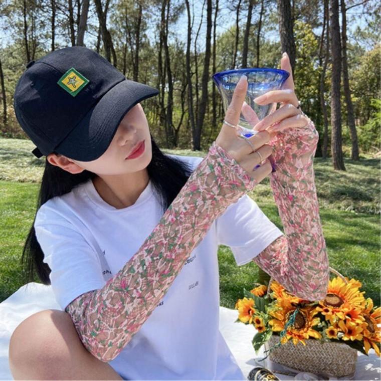 가벼운 여자 꽃무늬 팔토시 1P 시스루 자외선 차단