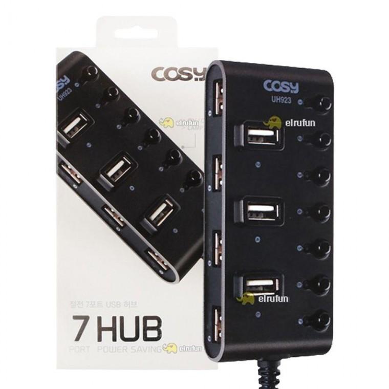 7포트 절전 USB 멀티 허브 블랙 1P 데이터 전송 연결