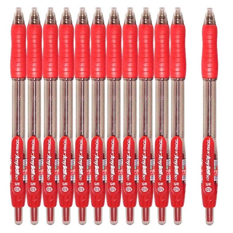 노크식 동아 유성 볼펜 레드 1.0mm 12개 1P 필기도구