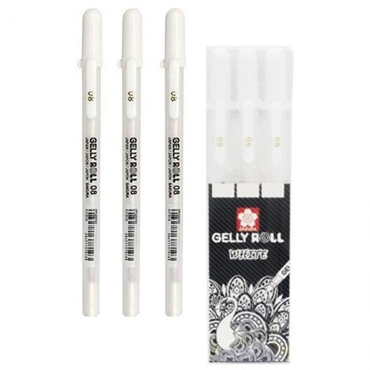 겔리롤 사쿠라 중성펜 0.8mm 흰색 3개 1P 다꾸 공작