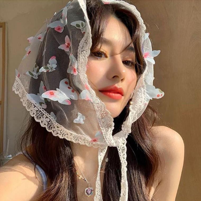 입체 여자 나비 레이스 두건 1P 헤어 스타일링 스카프