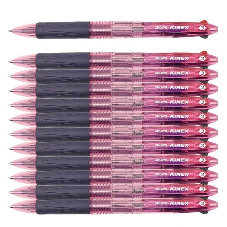 3색 노크식 볼펜 핑크 0.7mm 12개 1P 필기도구 멀티펜