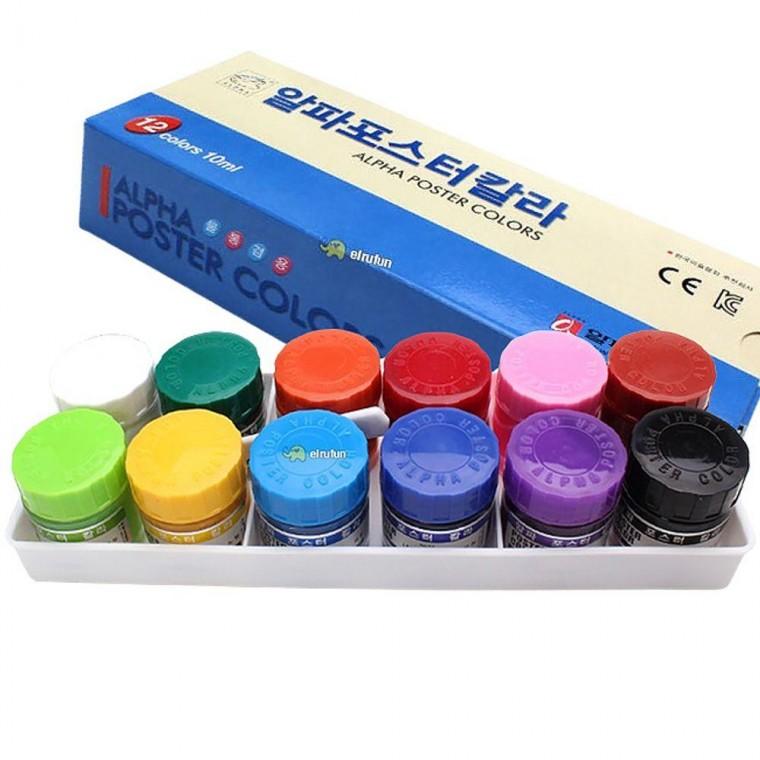 포스터칼라 알파 물감 10ml 12색 1P 학생 그림 미술용