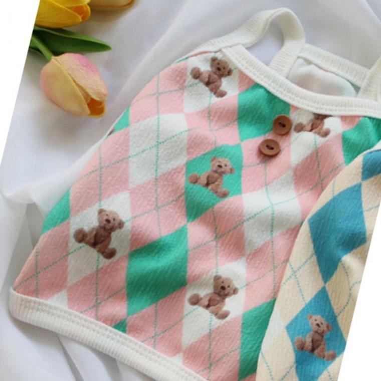 다이아 강아지 체크 곰돌이 나시티 핑크 3XL 1P 외출