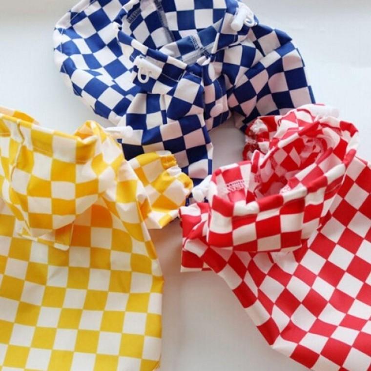 체크보드 강아지 후드 우비 블루 2XL 1P 레인코트