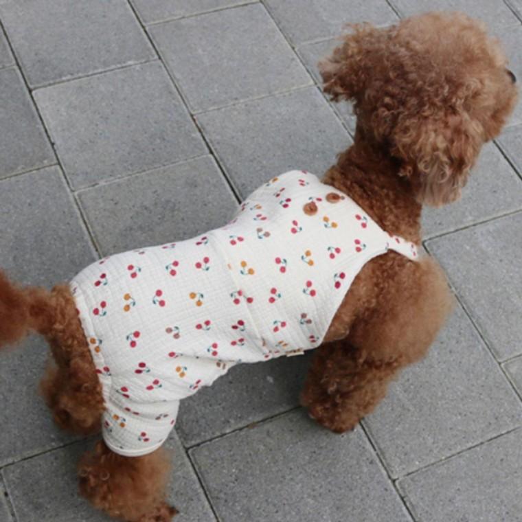 누빔 강아지 올인원 체리 2XL 1P 끈나시 점프수트