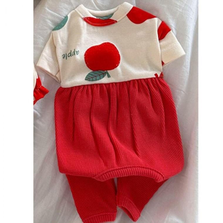 귀여운 강아지 사과 올인원 2XL 1P 데일리 반팔 쭈리